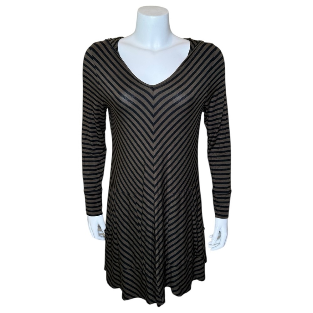 Comfy USA Chevron Striped Hooded Tunic S Pockets Modal Blend